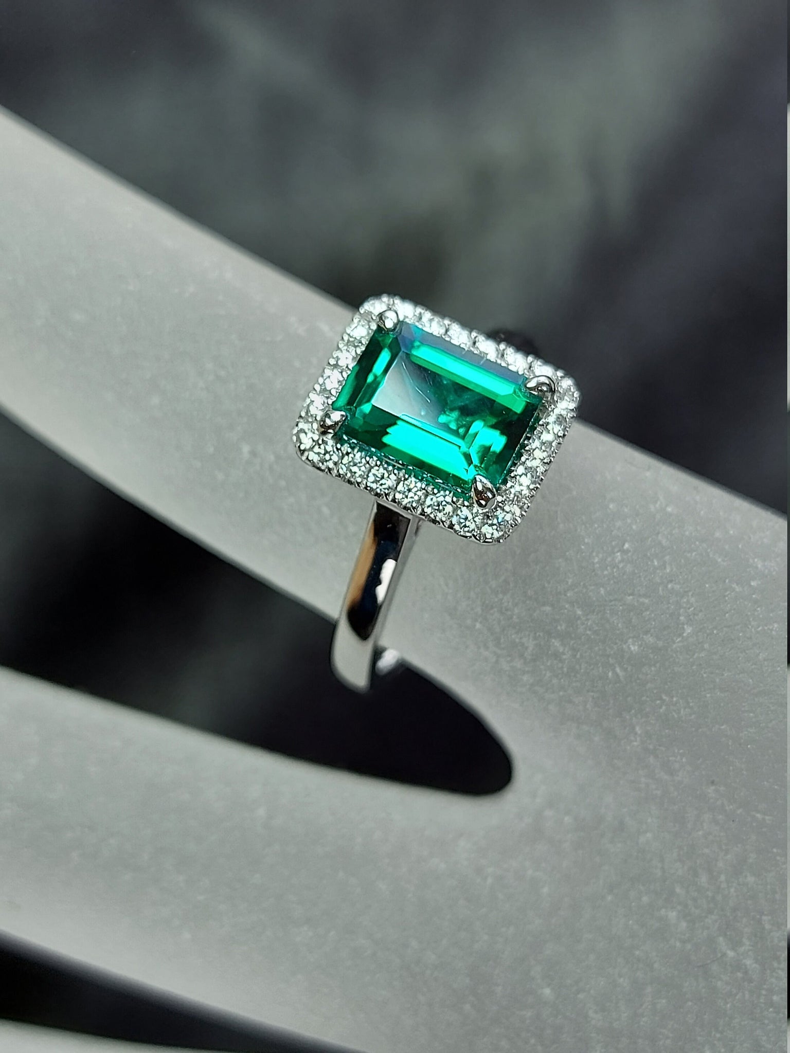 Emerald Engagement Ring,Diamond Halo Ring, 1.5 ct Emerald Cut ,Halo Diamond Wedding Ring, .20ct Diamonds, White Gold, Lola ring