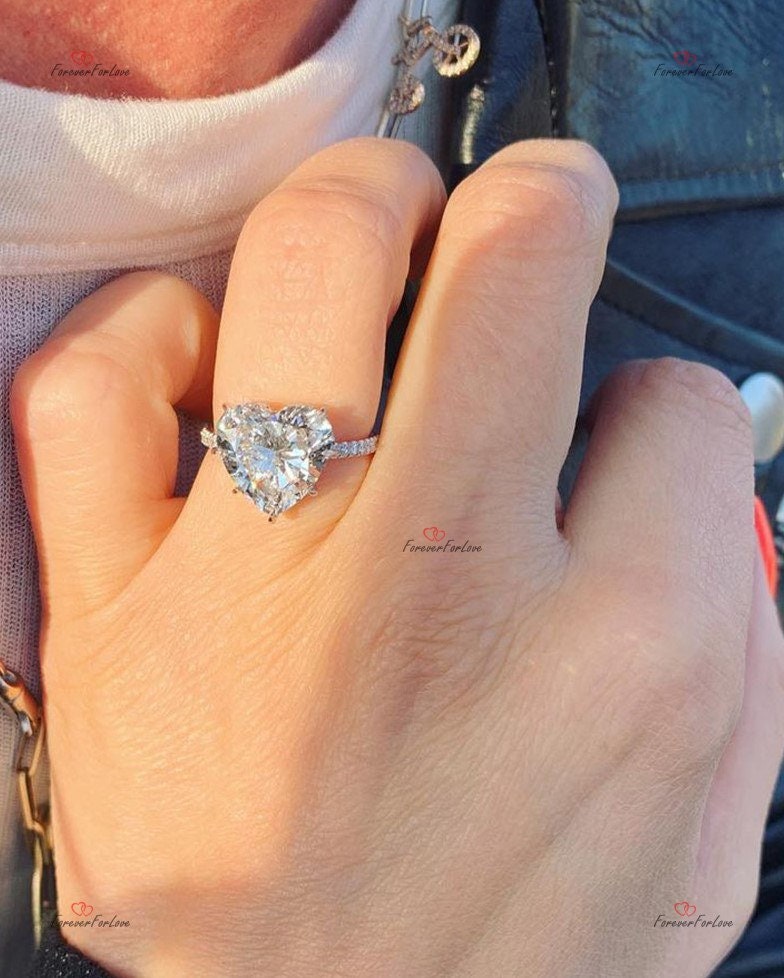 Heart Shaped Moissanite Ring 5CT Heart Shaped Engagement Ring 14k white Gold Ring For Women/ Anniversary Gift Ring/ Valentine Gift Ring