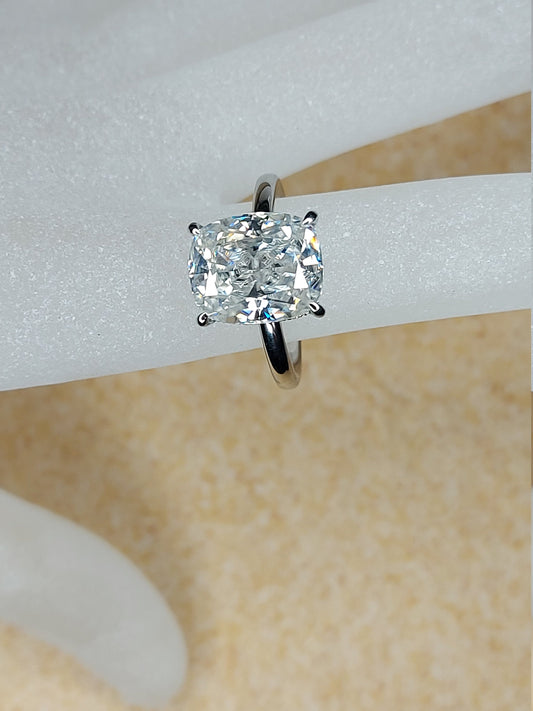 Moissanite Engagement Ring Colorless 5ct Crushed Ice Cushion Cut Ring .2ct Natural Diamonds Unique Ring Hidden Halo Ring Modern Wedding Ring