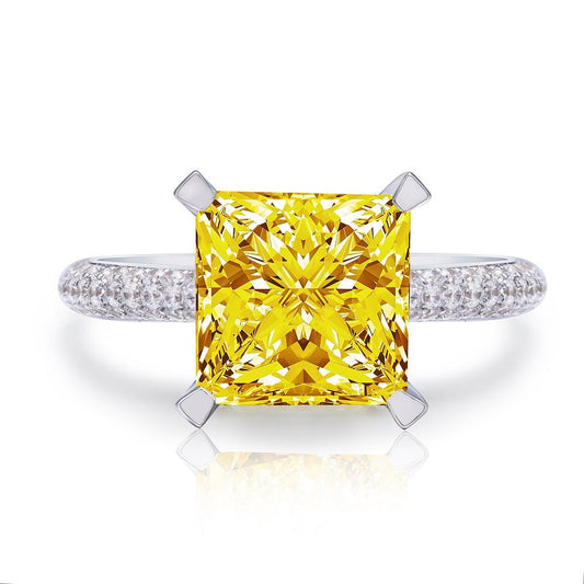 Yellow Promise Engagement Ring Vivid yellow Color 3 Carat white gold Simulated Diamond Statement Piece.