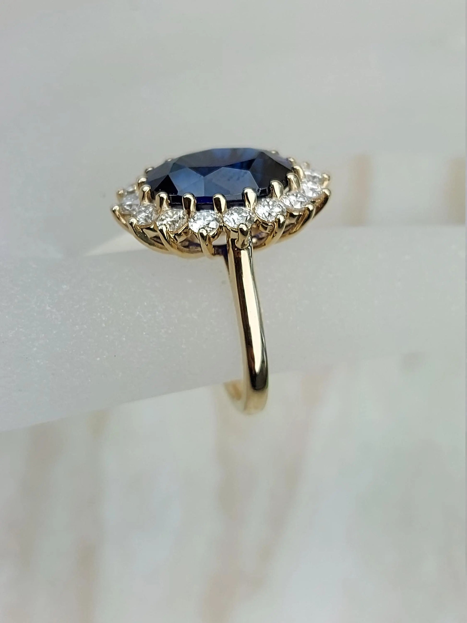 Princess Diana 6ct Oval Blue Sapphire Halo Diamond Ring