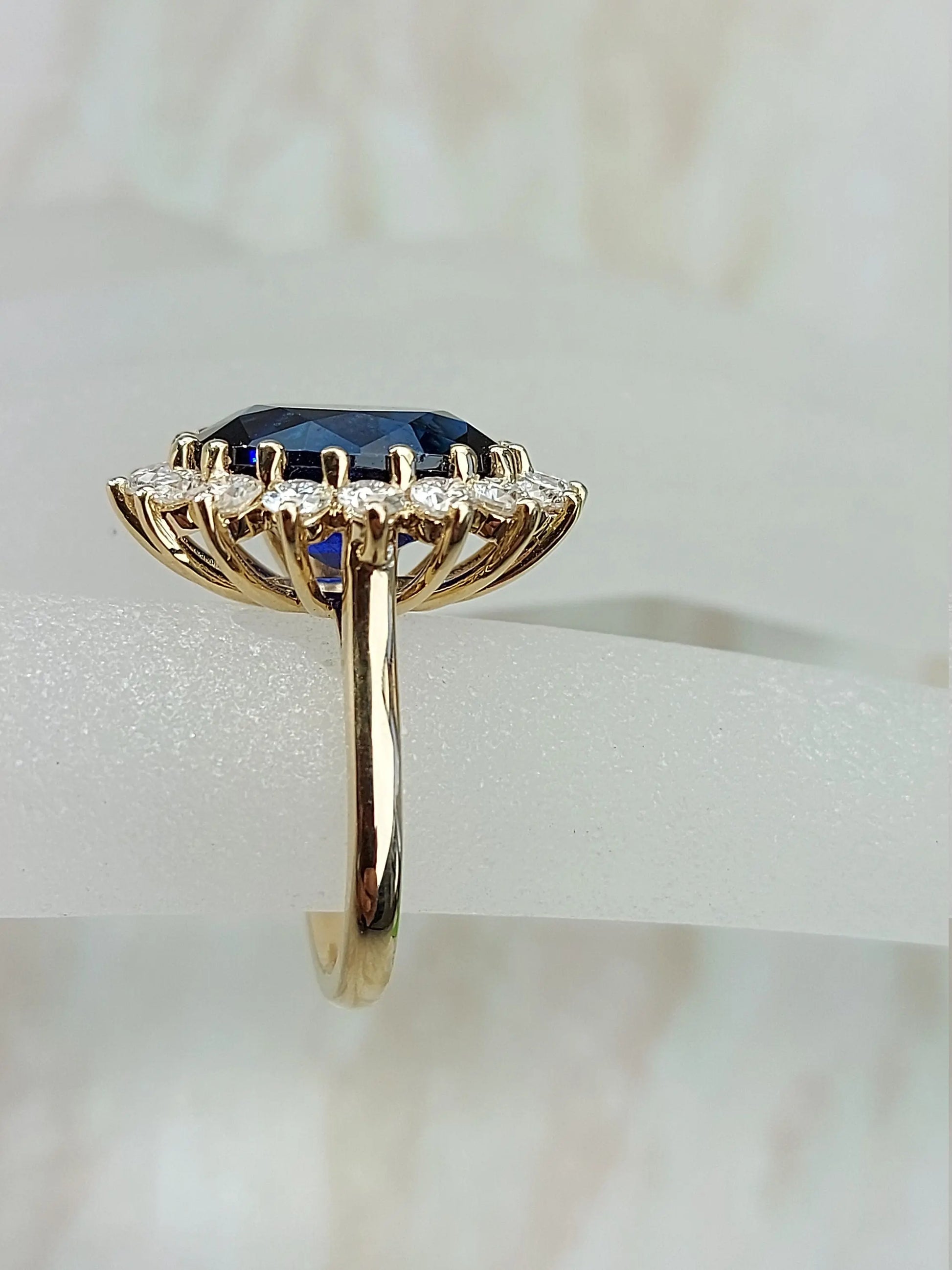 Princess Diana 6ct Oval Blue Sapphire Halo Diamond Ring