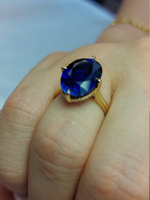 Unique Genuine Blue sapphire Oval Cut Engagement Ring 13*9mm blue sapphire engagement ring diamond hidden halo ring Proposal Ring.