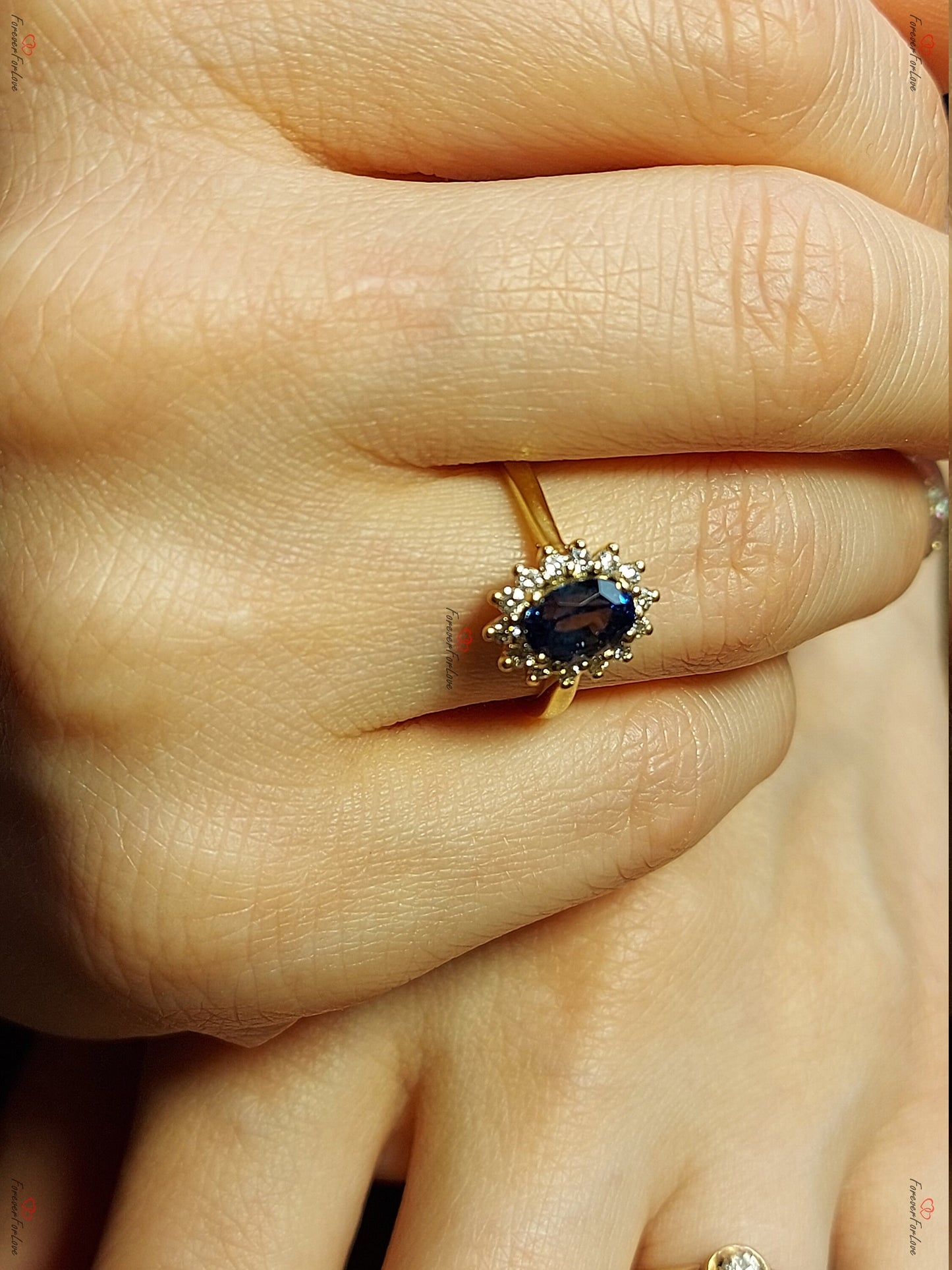 Oval Blue Sapphire ring, Oval Sapphire Diamond Ring, Diana Engagement Ring with Sapphire and Diamonds 14k yellow gold ring engagement ring