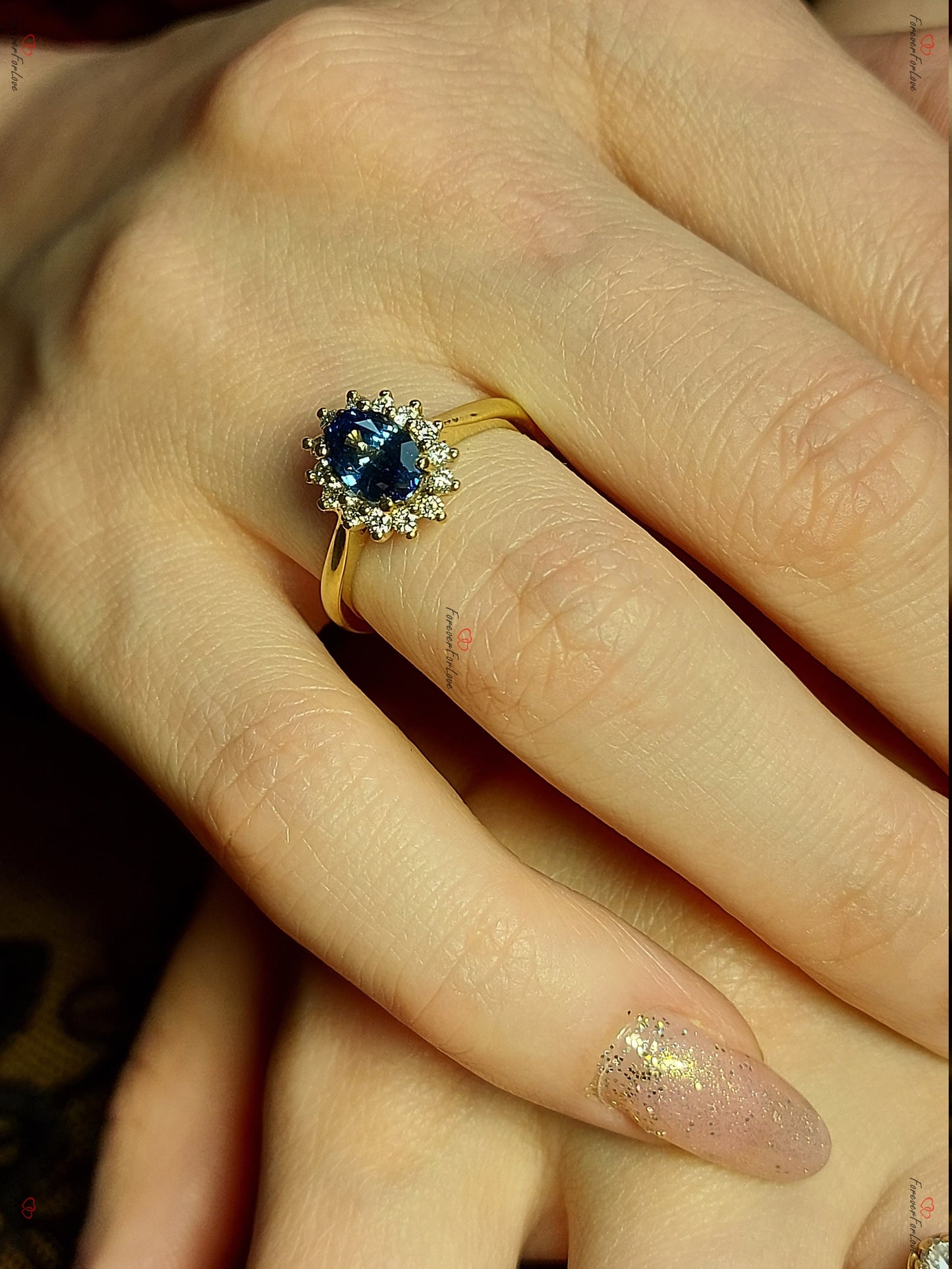 Oval Blue Sapphire ring, Oval Sapphire Diamond Ring, Diana Engagement Ring with Sapphire and Diamonds 14k yellow gold ring engagement ring