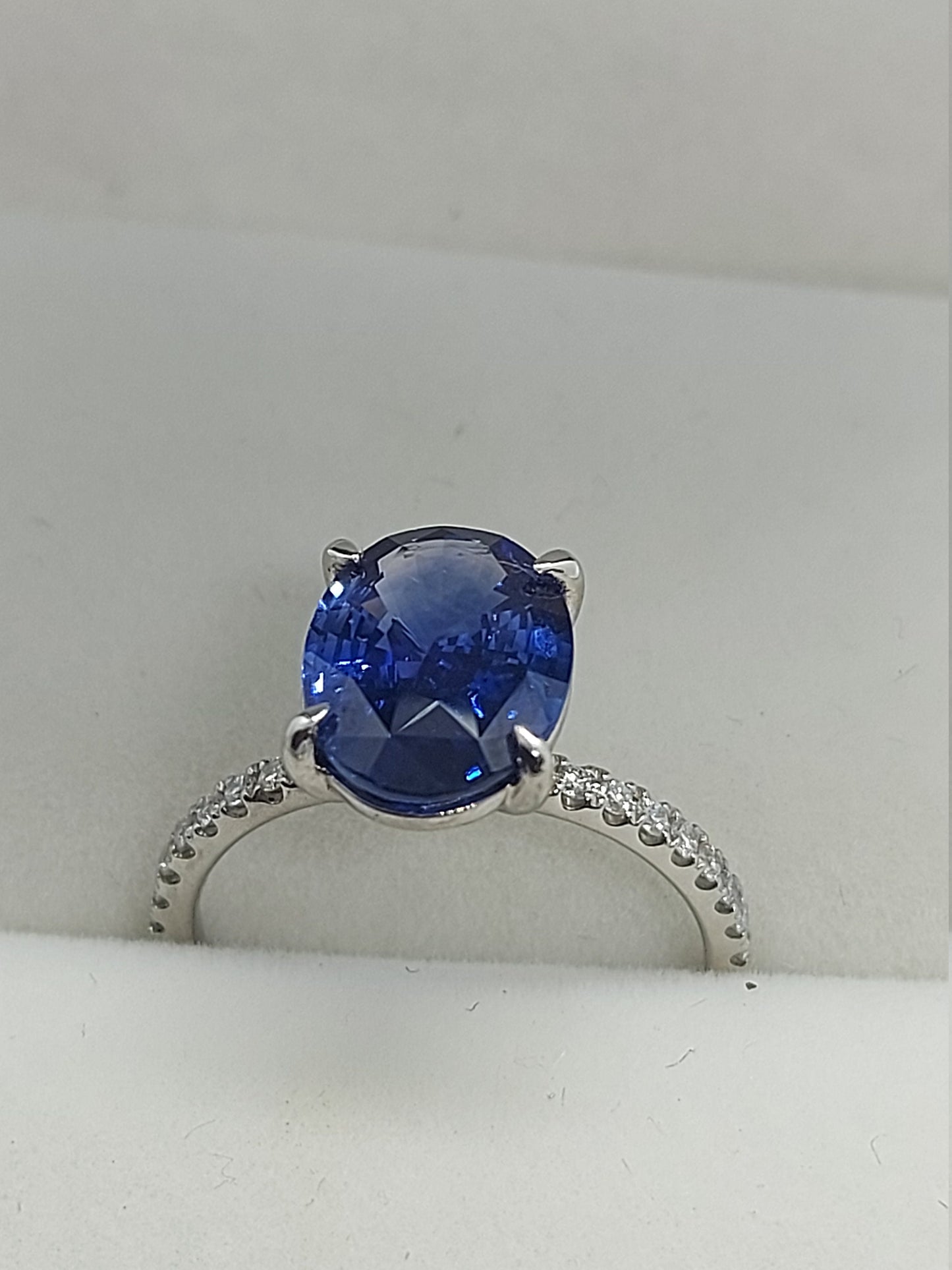 Blue Sapphire Oval Engagement Ring, Oval Sapphire diamond ring solid white gold,  2.8Ct Royal Blue sapphire ring.