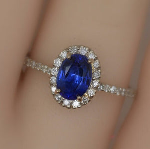 Princess Diana Natural Certified Blue Sapphire Engagement Ring, Oval cut 14k yellow gold diamond ring, 2 Ct Blue sapphire ring.
