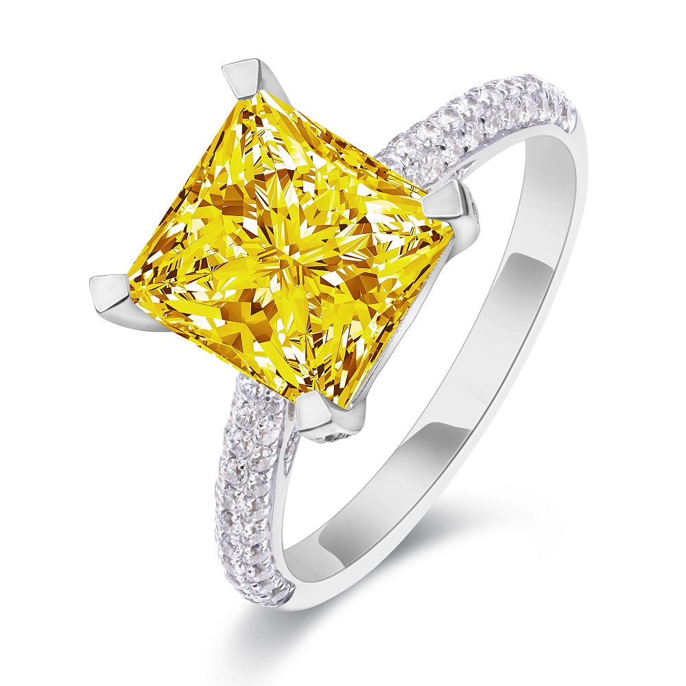 Yellow Promise Engagement Ring Vivid yellow Color 3 Carat white gold Simulated Diamond Statement Piece.