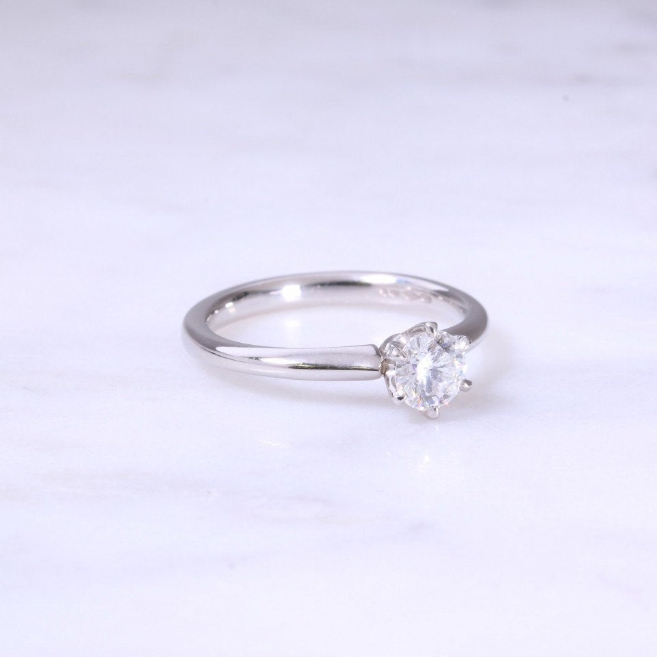 1/2 carat GIA Tiffany Style natural earth mined Diamond solitaire in Platinum, Certified Diamond and British hallmarked ring