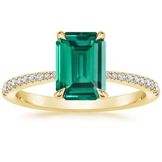 Emerald Engagement Ring  3.79ct Emerald Cut Diamond Wedding Ring .5ct Diamonds Silver Ring