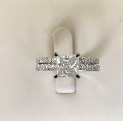 Princess Cut Bridal Set In Solid 14K White Gold, Moissanite Princess Cut Bridal Set, Moissanite Engagement Ring , Square Cut Ring