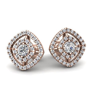 Round Diamond Cluster Earrings in Solid 14k/18k Gold/ Platinum