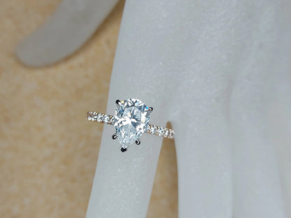 Pear Cut Engagement Ring , 2 CT Moissanite Engagement in Solid Gold, Forever One , Elongated Pear Engagement Ring, Modern Engagement Ring. Forever For Love