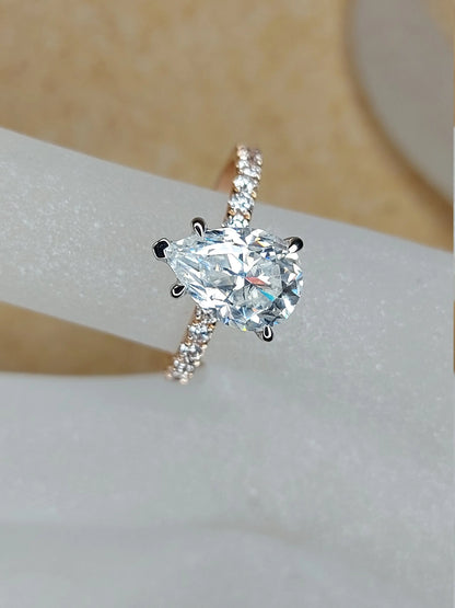 Pear Cut Engagement Ring , 2 CT Moissanite Engagement in Solid Gold, Forever One , Elongated Pear Engagement Ring, Modern Engagement Ring. Forever For Love