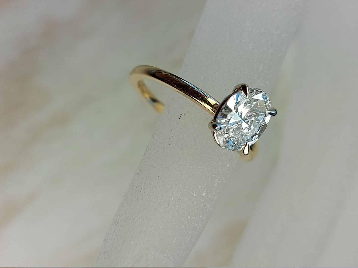 Lab grown Oval Cut solid gold diamond ring 1 Ct Modern Diamond Ring, Hailey Bieber ring Diamond Engagement Ring.
