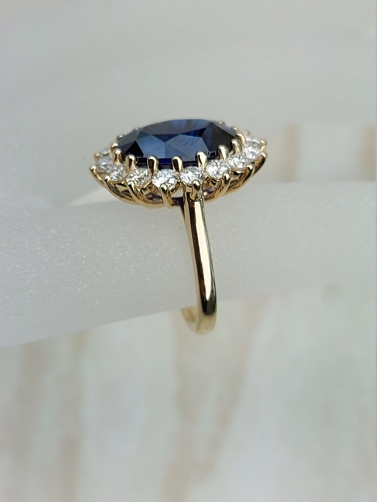 Princess Diana Natural Certified Blue Sapphire Engagement Ring, Oval cut 14k yellow gold diamond ring, 6 Ct Blue sapphire ring.