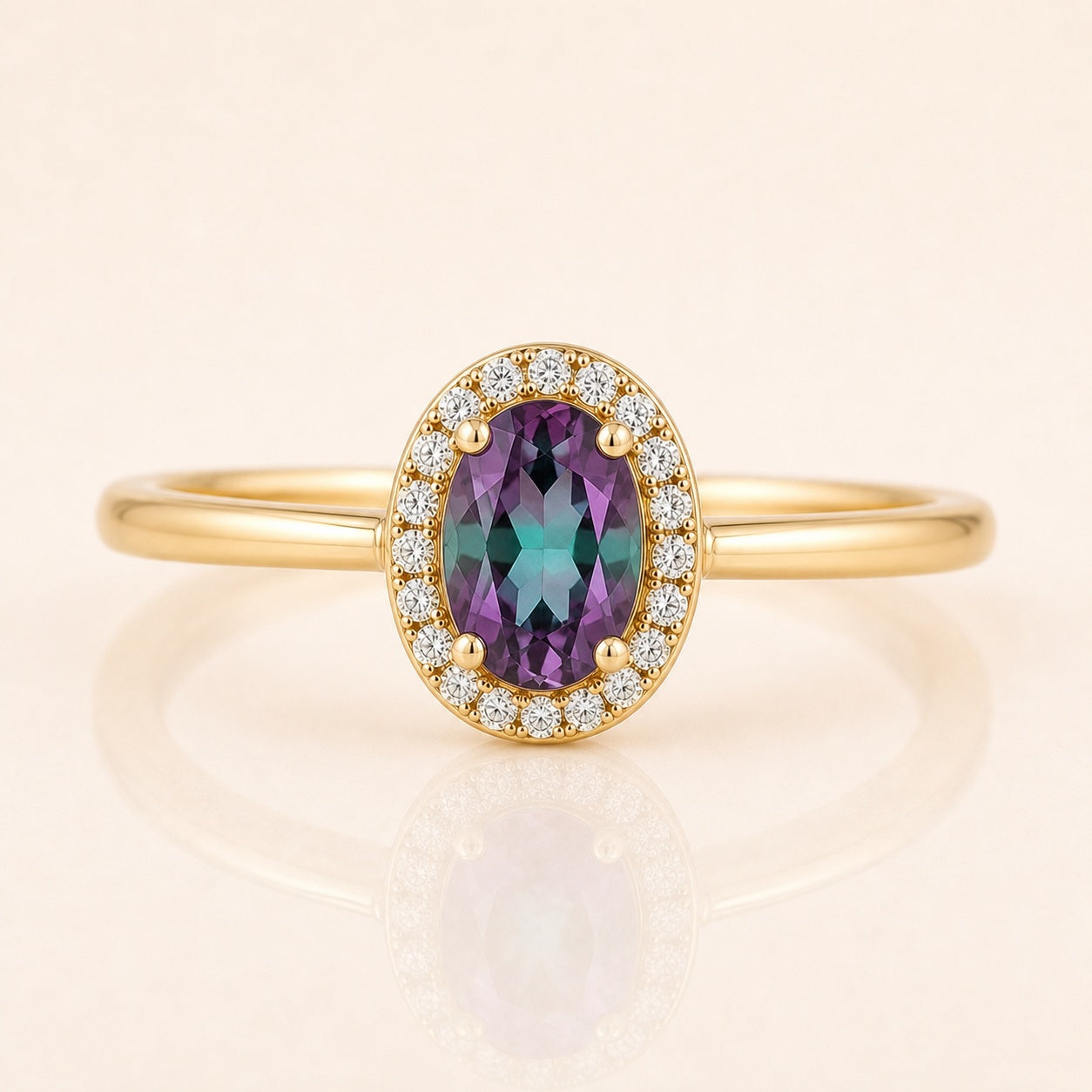 Alexandrite Oval Halo Birthstone Ring