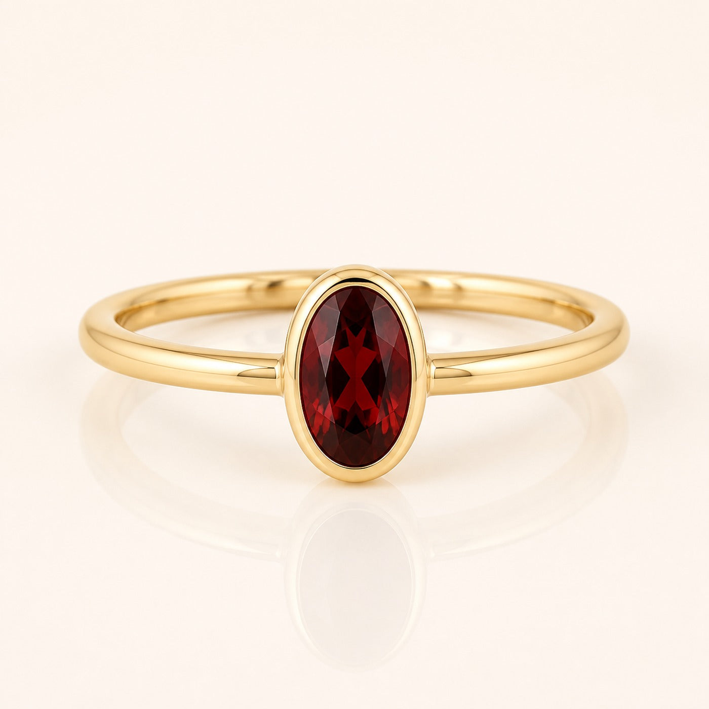 Garnet Oval Bezel Birthstone Ring