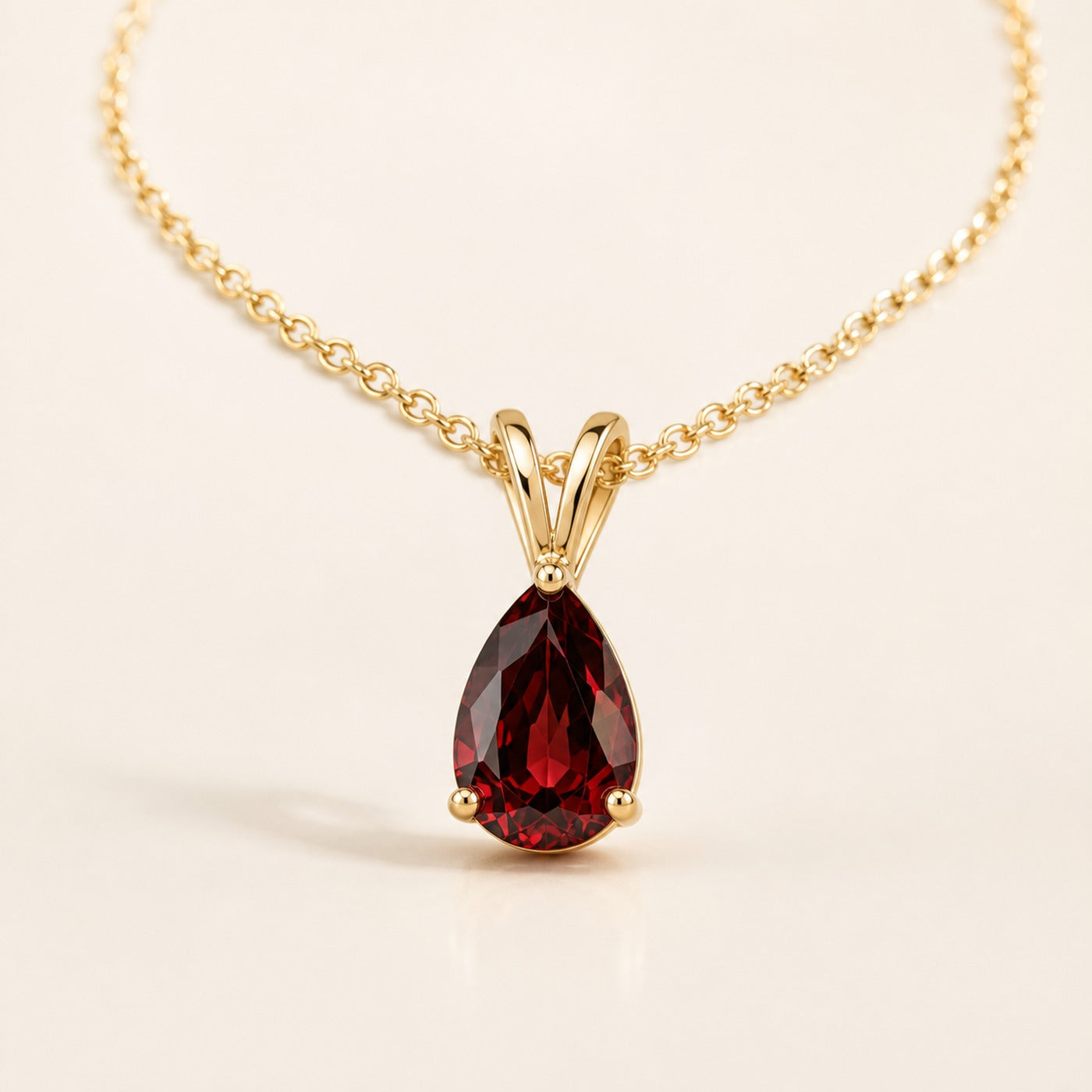 Garnet Pear Solitaire Pendant Necklace