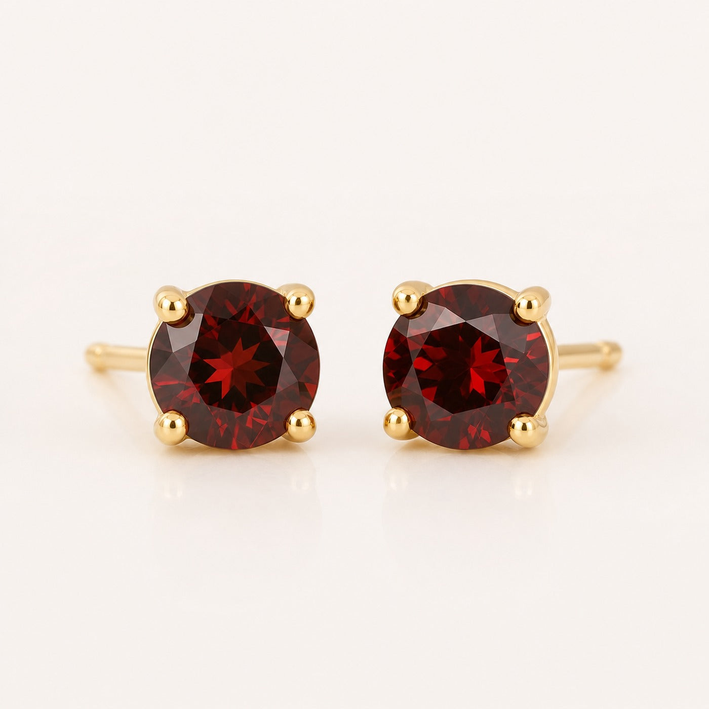 Garnet Round Birthstone Stud Earrings